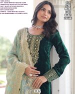 Presenting Velvet Zari Sequence Embroidered Straight Kurta Pant Set With Fendy Dupatta