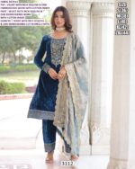 Presenting Velvet Zari Sequence Embroidered Straight Kurta Pant Set With Fendy Dupatta