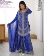 Presenting Graceful Red Colour Premium Faux Georgette Thread Sequence Work Plazo Dress