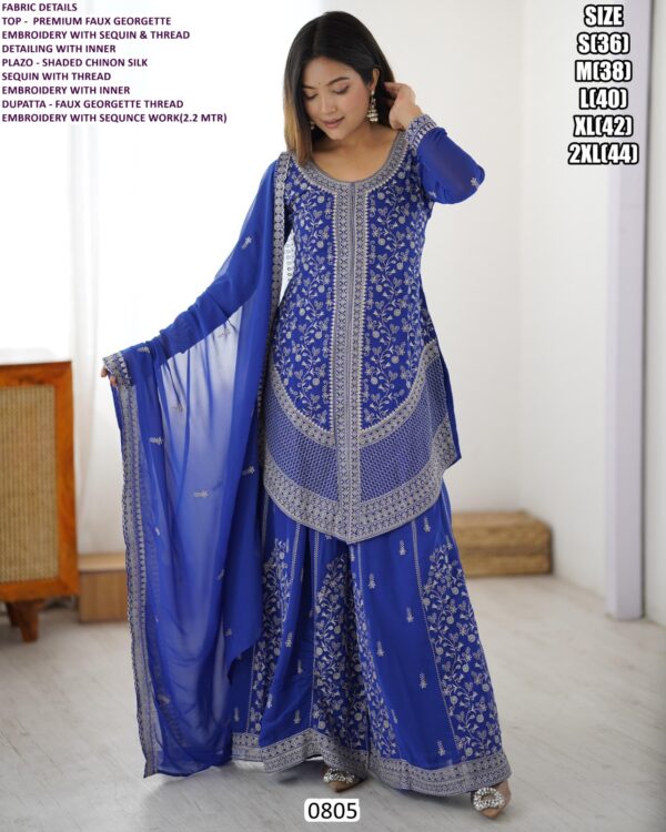 Presenting Graceful Red Colour Premium Faux Georgette Thread Sequence Work Plazo Dress