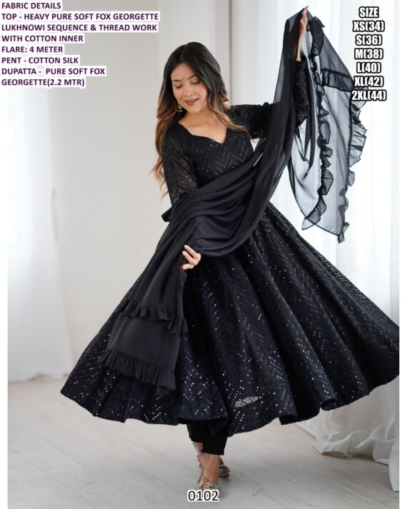 Heavy Pure Soft Faux Georgette Lucknowi Sequence Work Anarkali Gown Style Salwar Suits