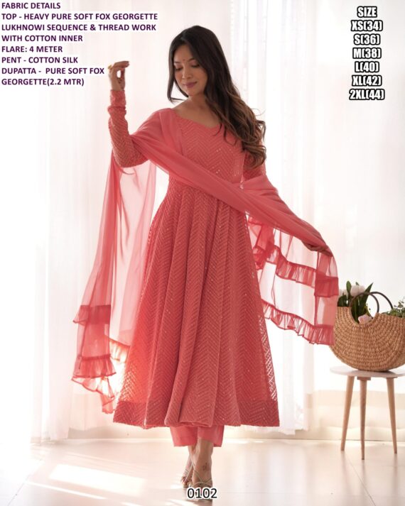 Heavy Pure Soft Faux Georgette Lucknowi Sequence Work Anarkali Gown Style Salwar Suits