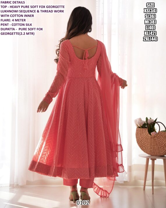 Heavy Pure Soft Faux Georgette Lucknowi Sequence Work Anarkali Gown Style Salwar Suits