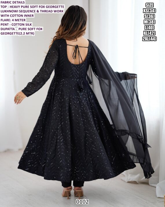 Heavy Pure Soft Faux Georgette Lucknowi Sequence Work Anarkali Gown Style Salwar Suits