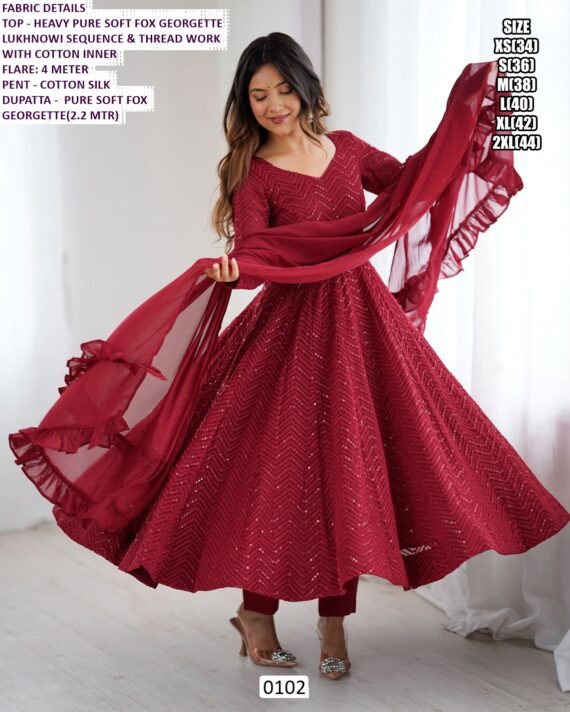 Heavy Pure Soft Faux Georgette Lucknowi Sequence Work Anarkali Gown Style Salwar Suits