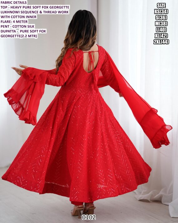 Heavy Pure Soft Faux Georgette Lucknowi Sequence Work Anarkali Gown Style Salwar Suits