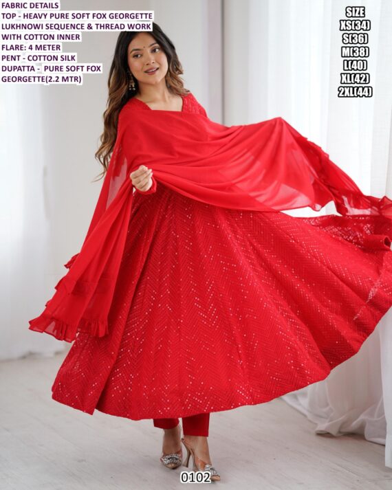 Heavy Pure Soft Faux Georgette Lucknowi Sequence Work Anarkali Gown Style Salwar Suits