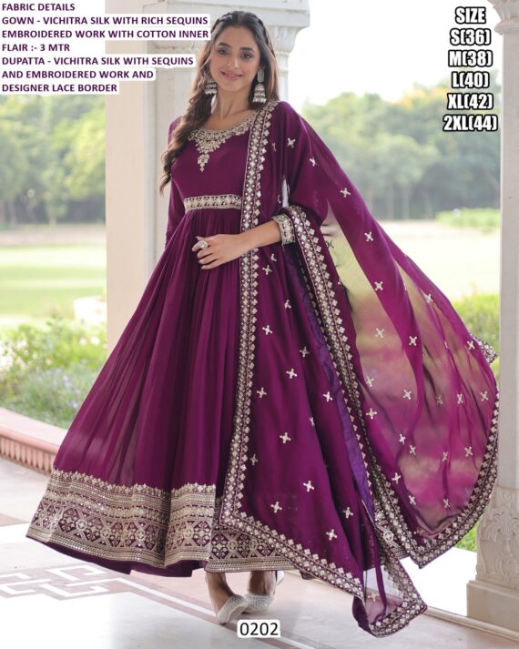 Launching Our Latest Rich Sequins Embroidered Work Vichitra Silk Gown With Dupatta