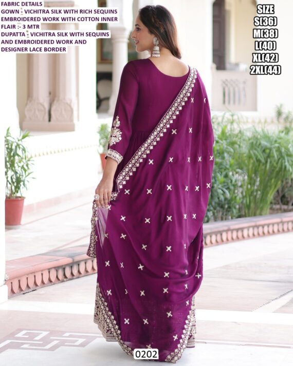 Launching Our Latest Rich Sequins Embroidered Work Vichitra Silk Gown With Dupatta