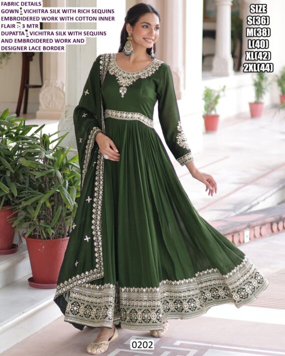 Launching Our Latest Rich Sequins Embroidered Work Vichitra Silk Gown With Dupatta