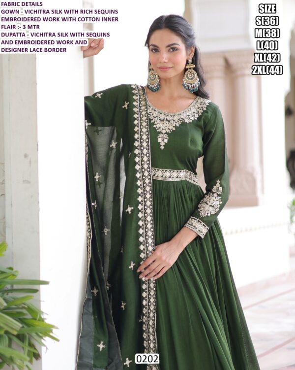 Launching Our Latest Rich Sequins Embroidered Work Vichitra Silk Gown With Dupatta