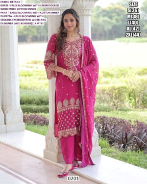 Faux Blooming With Golden Colour Embroidery Premium Readymade Kurti Set With Dupatta