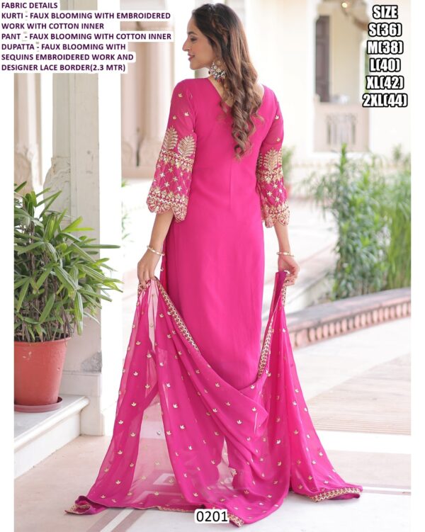 Faux Blooming With Golden Colour Embroidery Premium Readymade Kurti Set With Dupatta