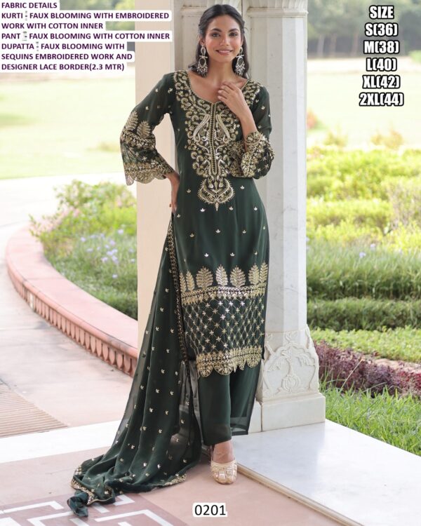 Faux Blooming With Golden Colour Embroidery Premium Readymade Kurti Set With Dupatta