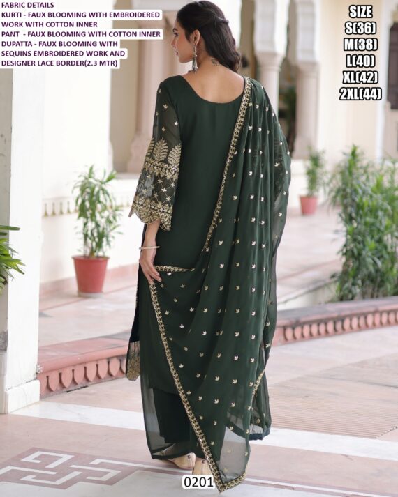 Faux Blooming With Golden Colour Embroidery Premium Readymade Kurti Set With Dupatta