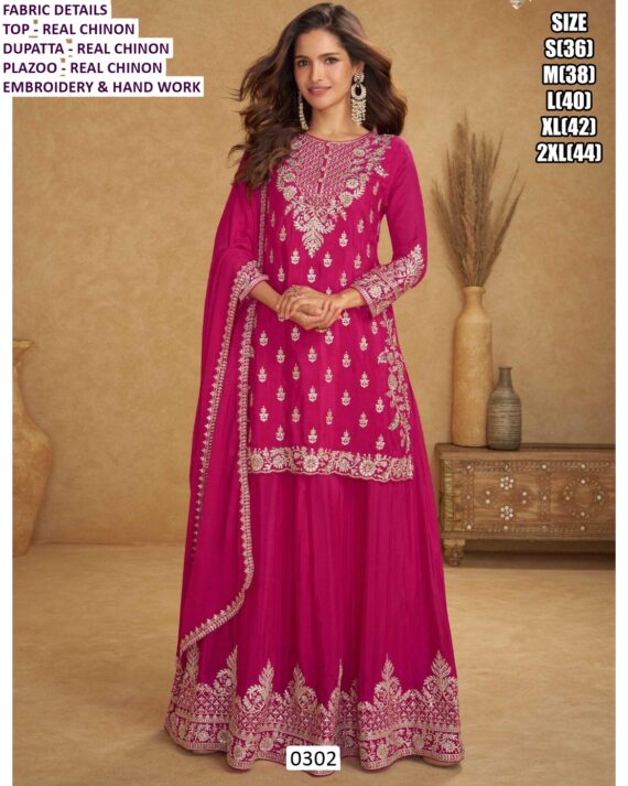 Different Embroidery Designer Real Chinon Stitched Plazo Salwar Suit Collection 2026