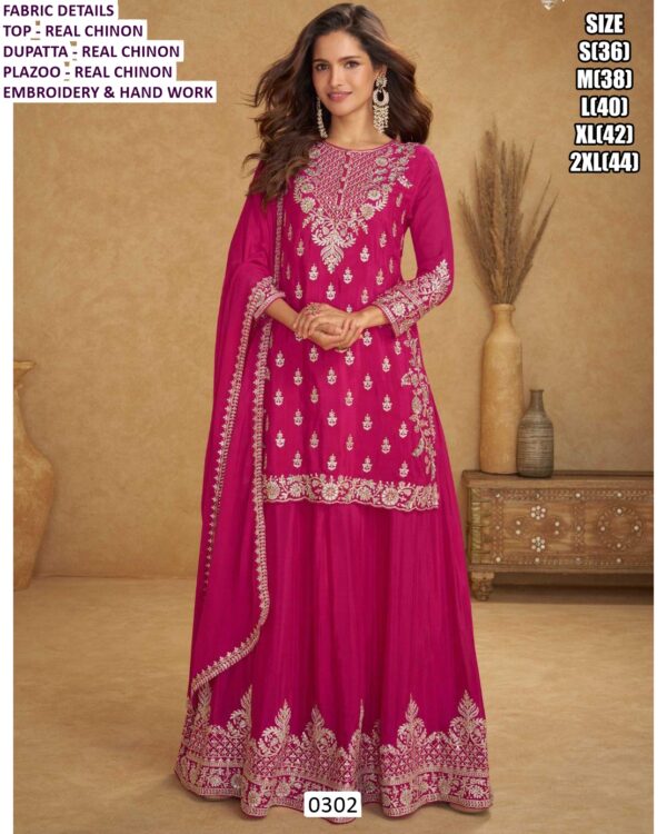 Different Embroidery Designer Real Chinon Stitched Plazo Salwar Suit Collection 2026