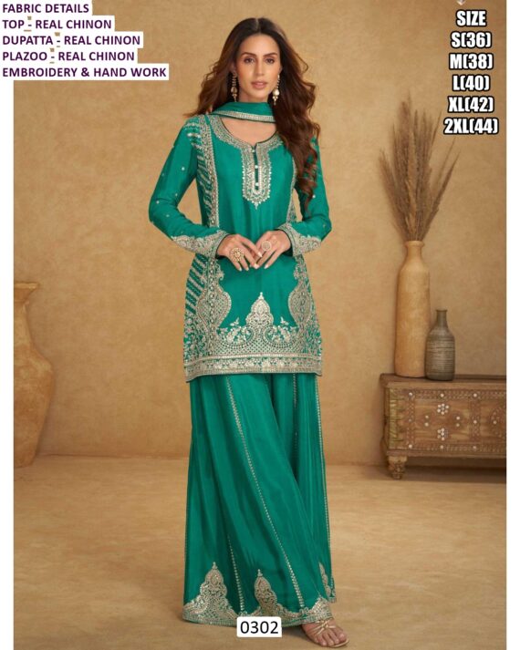 Different Embroidery Designer Real Chinon Stitched Plazo Salwar Suit Collection 2026