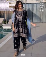 Navy Blue Velvet With Heavy Embroidery Work Party Wear Dress With Beautiful Contrast Dupatta