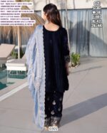Navy Blue Velvet With Heavy Embroidery Work Party Wear Dress With Beautiful Contrast Dupatta
