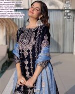 Navy Blue Velvet With Heavy Embroidery Work Party Wear Dress With Beautiful Contrast Dupatta