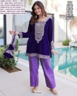 Party Wear 9000 Velvet Heavy Suits In Purple And Mehndi Green Colours!