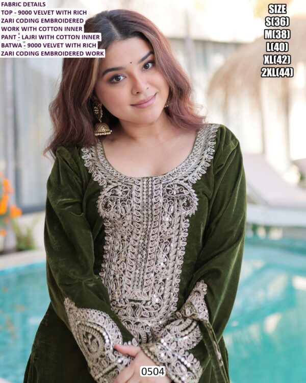 Party Wear 9000 Velvet Heavy Suits In Purple And Mehndi Green Colours!