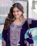 Party Wear 9000 Velvet Heavy Suits In Purple And Mehndi Green Colours!