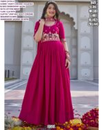 Pretty Crepe Silk Plain With Embroidered Gown With Dupatta For Weddings