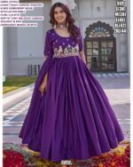 Pretty Crepe Silk Plain With Embroidered Gown With Dupatta For Weddings