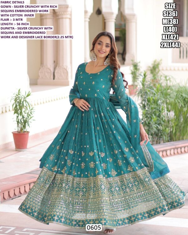 Ready To Wear Silver Crunchy Rich Sequins Embroidered Wedding Gown With Dupatta