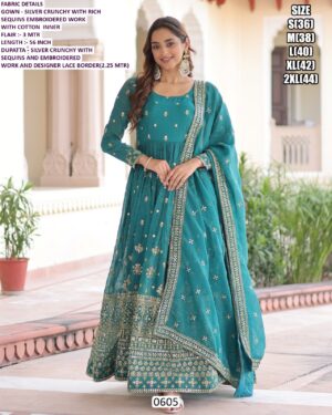 Ready To Wear Silver Crunchy Rich Sequins Embroidered Wedding Gown With Dupatta