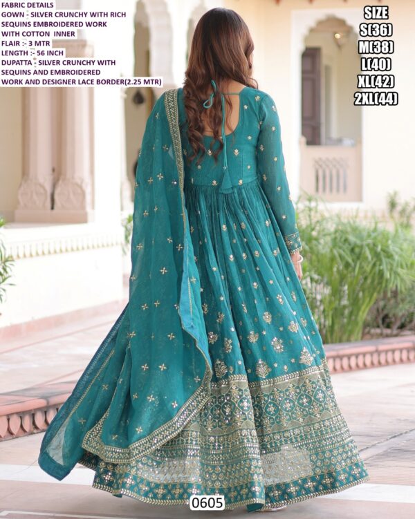 Ready To Wear Silver Crunchy Rich Sequins Embroidered Wedding Gown With Dupatta