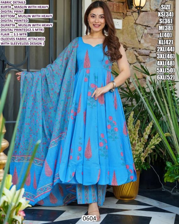 *New Launch* New Collection Of Heavy Digital Printed Anarkali Kurti Sets With Maslin Dupatta