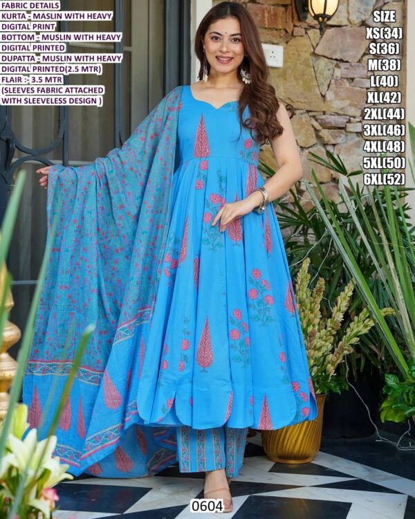 *New Launch* New Collection Of Heavy Digital Printed Anarkali Kurti Sets With Maslin Dupatta