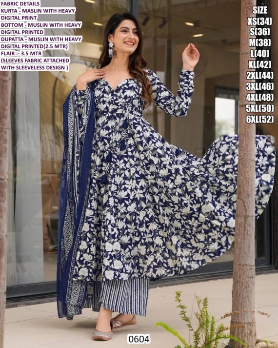 *New Launch* New Collection Of Heavy Digital Printed Anarkali Kurti Sets With Maslin Dupatta