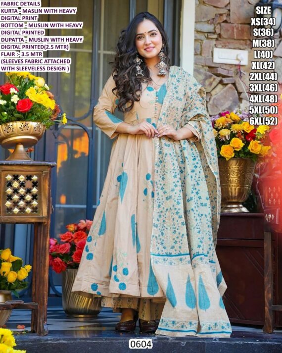 *New Launch* New Collection Of Heavy Digital Printed Anarkali Kurti Sets With Maslin Dupatta