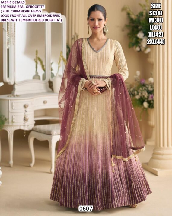 Buy The New Premium Real Georgette Chikankari Heavy Work Attractive Gown Dupatta Set (Stitched)