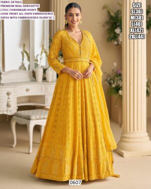 Buy The New Premium Real Georgette Chikankari Heavy Work Attractive Gown Dupatta Set (Stitched)