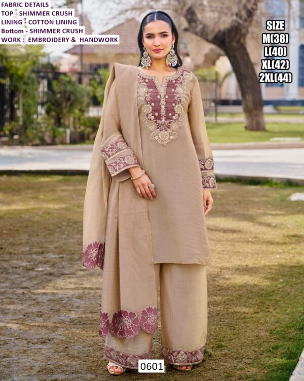 Mauve Orchid Colour Crush Shimmer Elegant Kurta Plazo With Handwork And Designer Dupatta