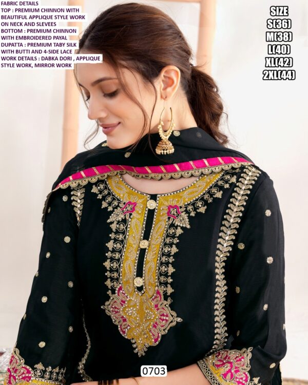 Premium Chinon Embroidered Readymade Designer Salwar Suits In Black And Ivory Colour!