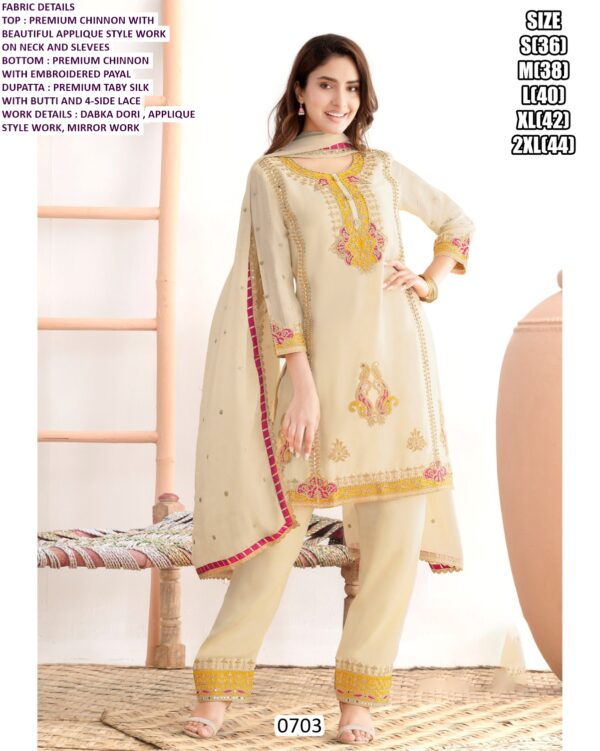 Premium Chinon Embroidered Readymade Designer Salwar Suits In Black And Ivory Colour!