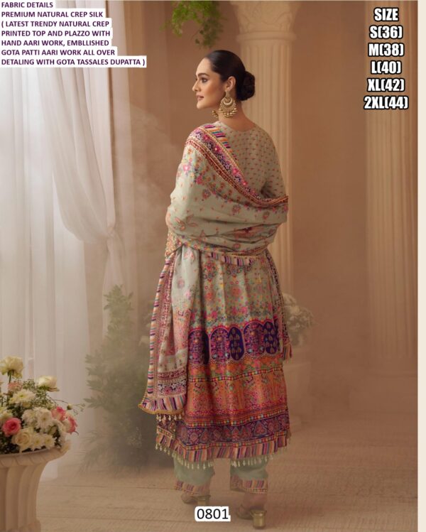 Wedding Wear Readymade Natural Crape Silk Plazo Style Three-Piece Salwar Kameez Suits