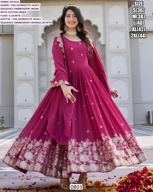 Presenting Designer Faux Georgette Two-Piece Heavy Sequins Embroidered Gown And Dupatta
