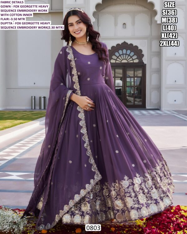 Presenting Designer Faux Georgette Two-Piece Heavy Sequins Embroidered Gown And Dupatta