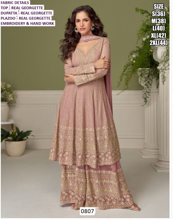 Real Georgette Readymade Plazo Salwar Suits With Embroidered And Hand Work
