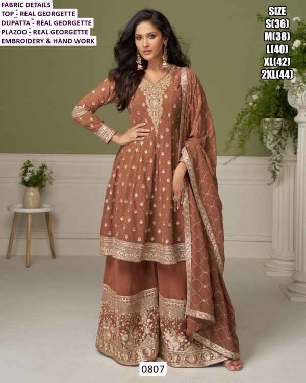 Real Georgette Readymade Plazo Salwar Suits With Embroidered And Hand Work