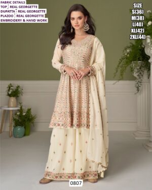 Real Georgette Readymade Plazo Salwar Suits With Embroidered And Hand Work