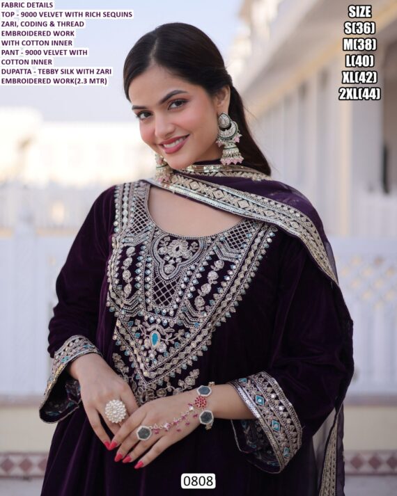 Party Wear Look New Velvet Salwar Suits With Thread Embroidery Sequence Work