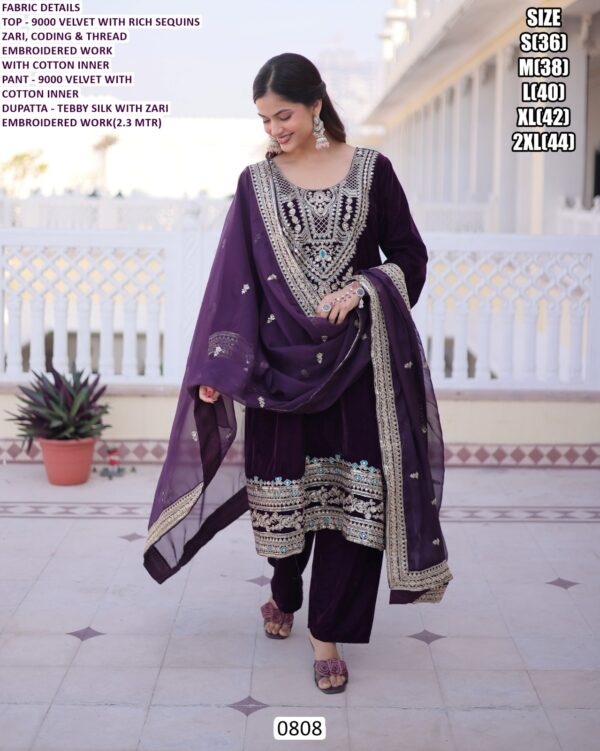 Party Wear Look New Velvet Salwar Suits With Thread Embroidery Sequence Work